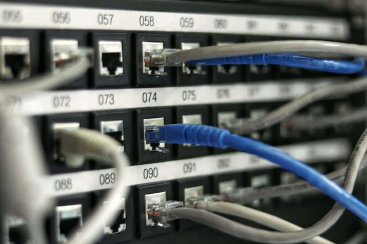 Netwerkkabels aangesloten op een patchpaneel